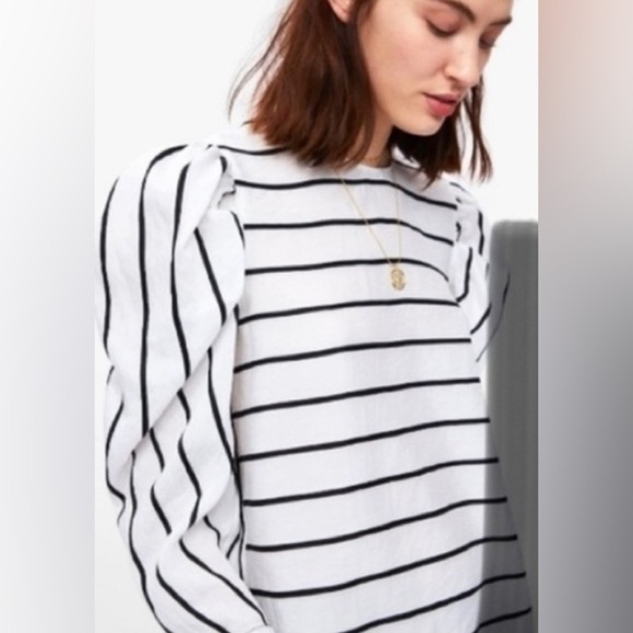 Nwt Zara Black White Stripe Long Puff Sleeve Top SZ S - Picture 2 of 11